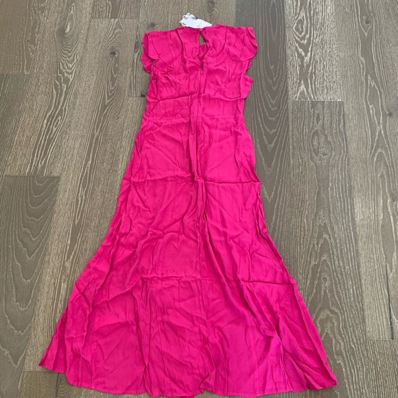 Warehouse Frill ruffle midi dress in hot pink - Picture 4 of 4
